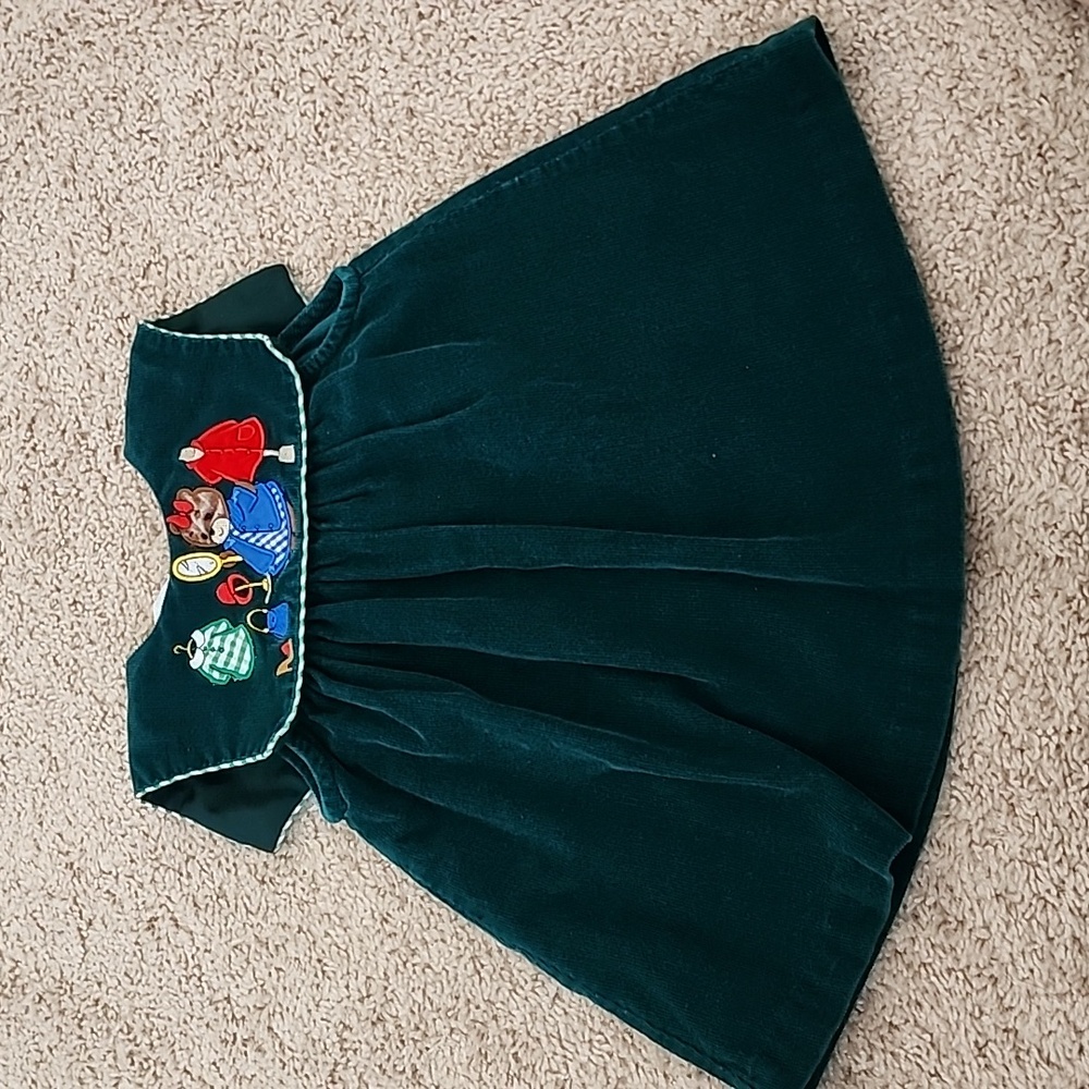 Vintage couderoy embroidered bear dress